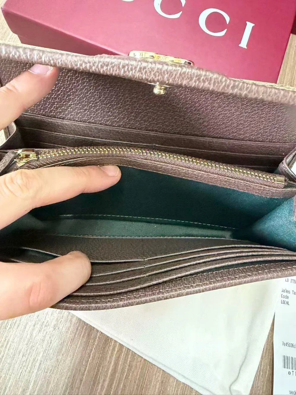 Gucci Beige GG Supreme Canvas Wallet with Green and Red Web